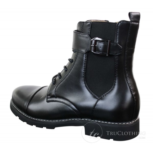 Mens Black Military Army Navy Ankle Boots Casual Zip Laced Belted Buckle
