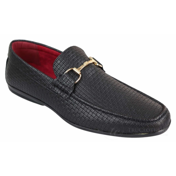 Mens Black Weave PU Leather Loafers
