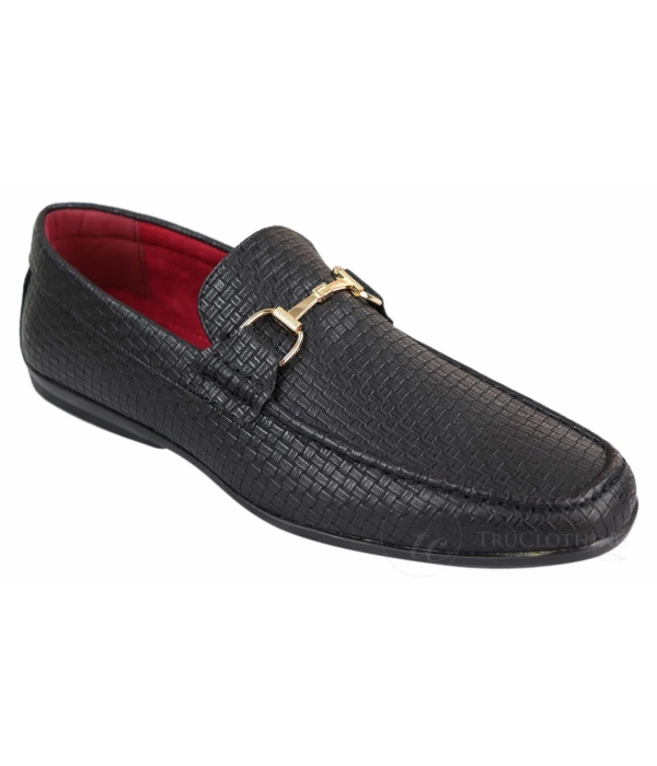 Mens Black Weave PU Leather Loafers