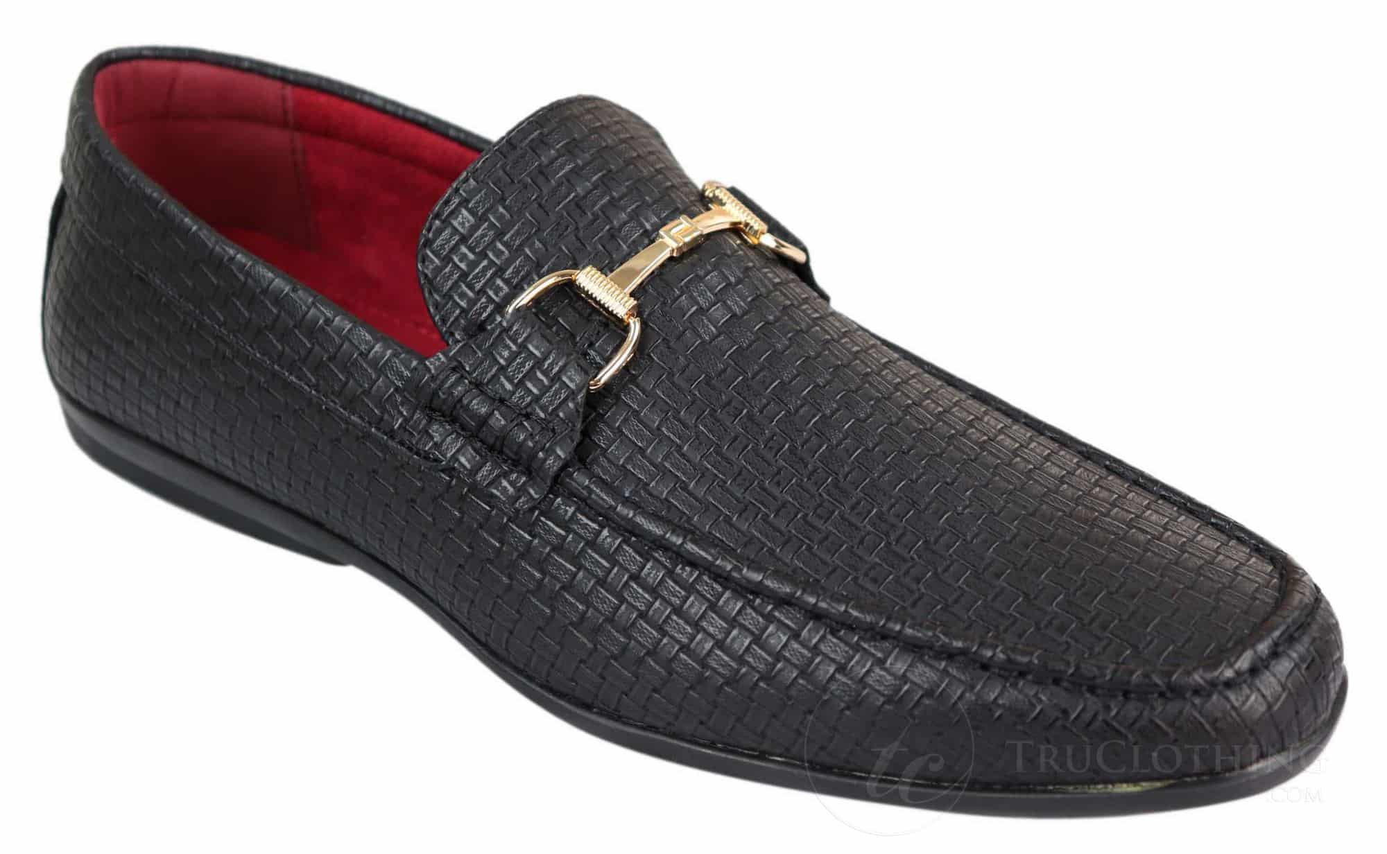 Mens Black Weave PU Leather Loafers | Happy Gentleman