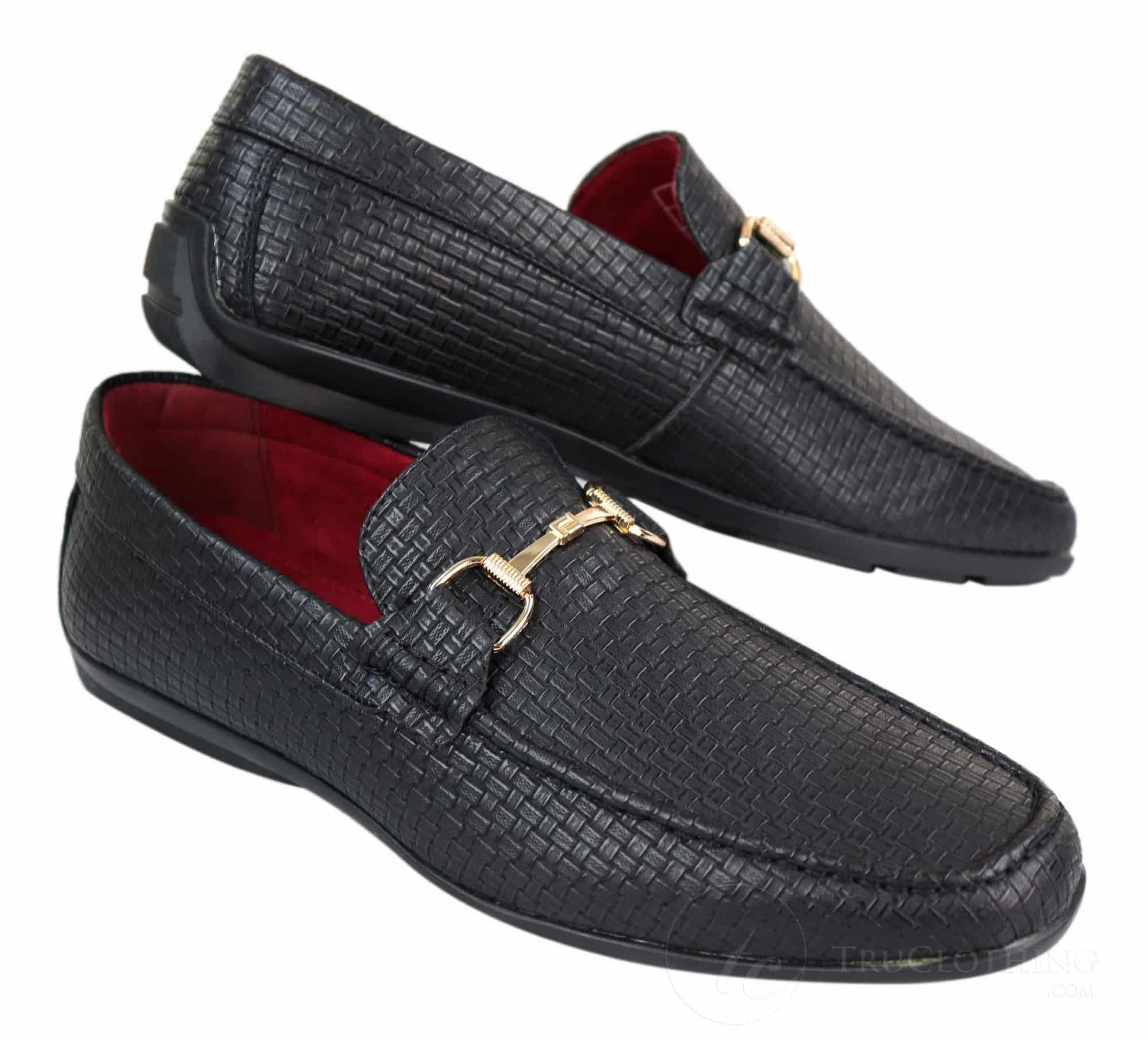 Mens Black Weave Pu Leather Loafers 2 