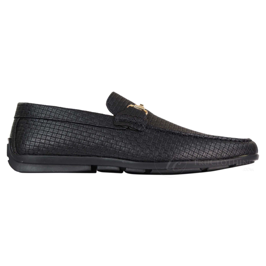 Mens Black Weave PU Leather Loafers: Buy Online - Happy Gentleman