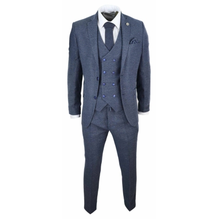 Mens Blue 3 Piece Suit with Double Breasted Waistcoat: Buy Online ...