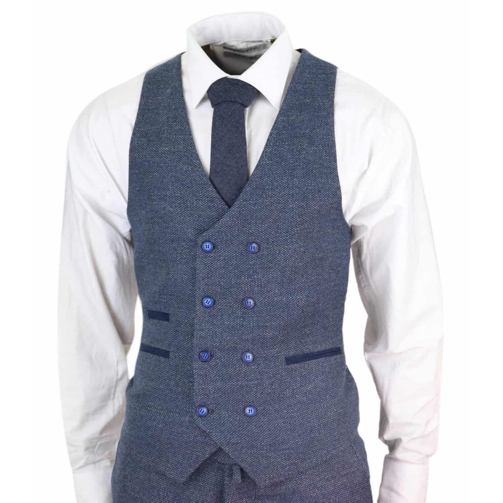 Mens Blue 3 Piece Suit with Double Breasted Waistcoat: Buy Online ...