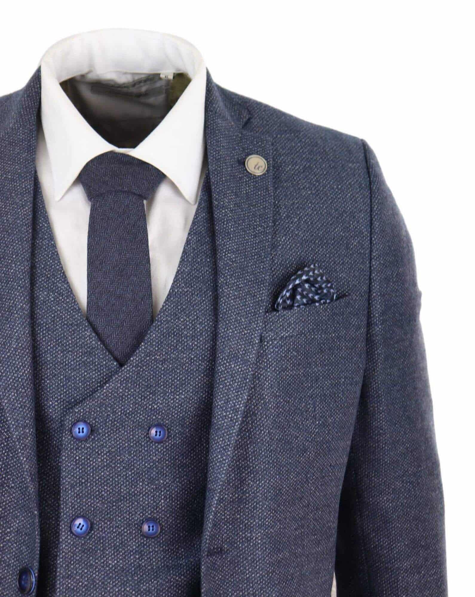 Mens Blue 3 Piece Suit with Double Breasted Waistcoat: Buy Online ...
