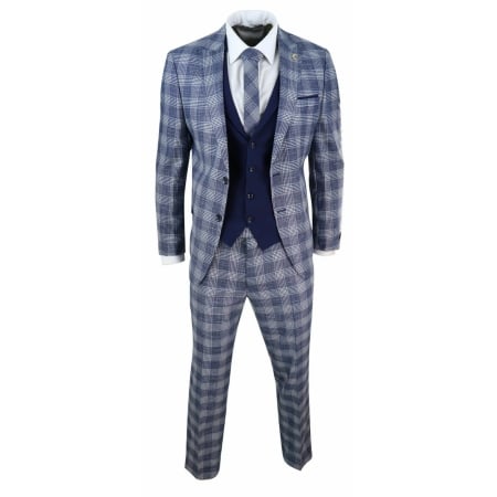 Mens Blue Check 3 Piece Suit: Buy Online - Happy Gentleman