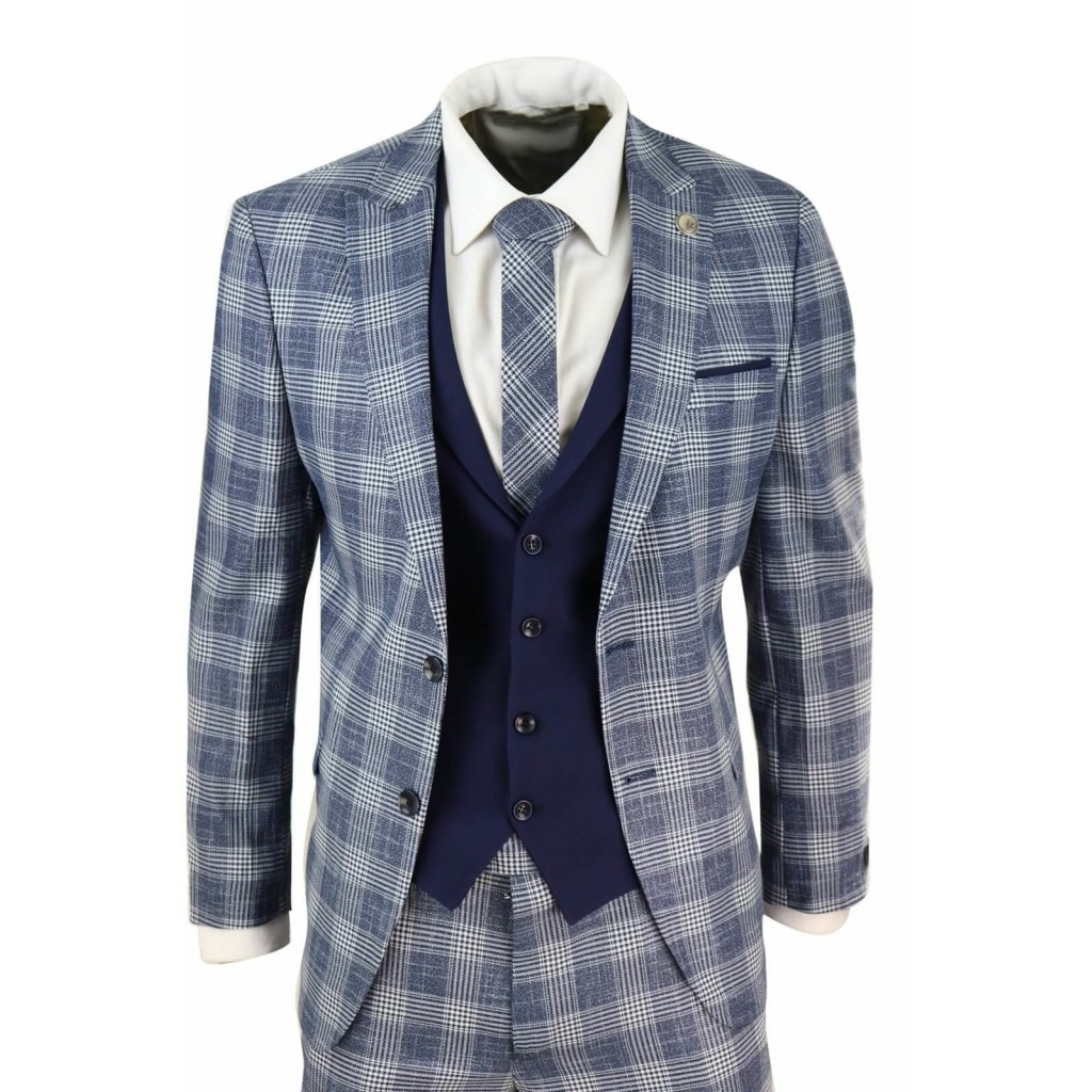 Mens Blue Check 3 Piece Suit: Buy Online - Happy Gentleman