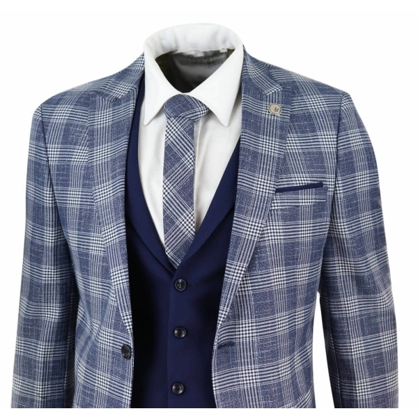 Mens Blue Check 3 Piece Suit: Buy Online - Happy Gentleman