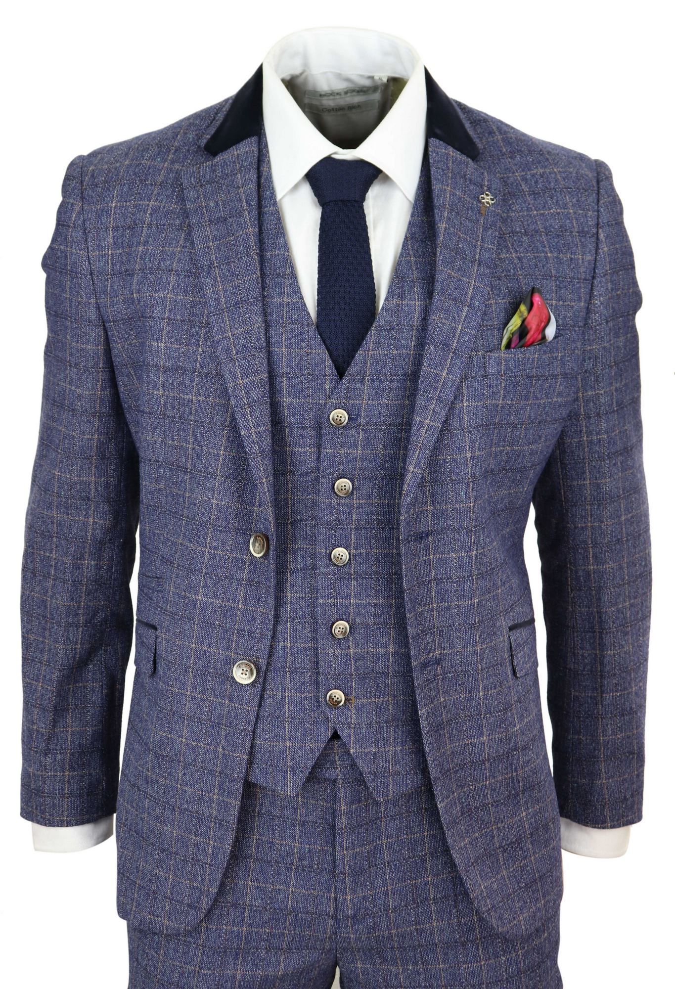 Mens Blue Check 3 Piece Suit - Cavani Matteo: Buy Online - Happy Gentleman