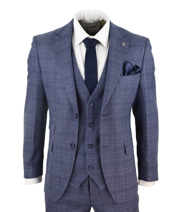 Mens 3 Piece Suit Classic Tweed Check Vintage Retro Peaky Blinders Tailored Fit