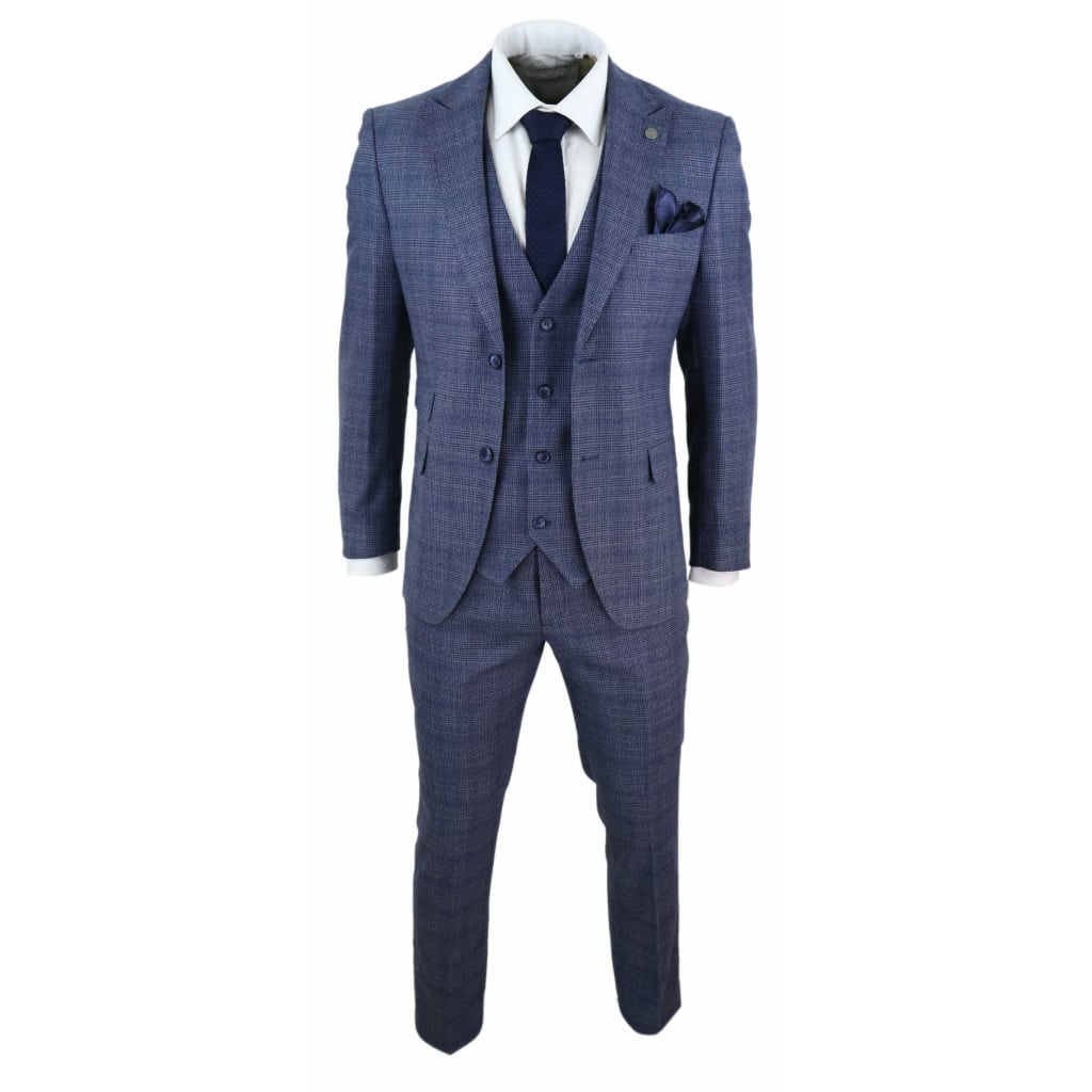 Mens 3 Piece Suit Classic Tweed Check Vintage Retro Peaky Blinders ...