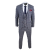 Mens Blue Grey Checkered 3 Piece Suit