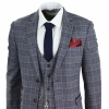 Mens Blue Grey Checkered 3 Piece Suit