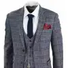 Mens Blue Grey Checkered 3 Piece Suit