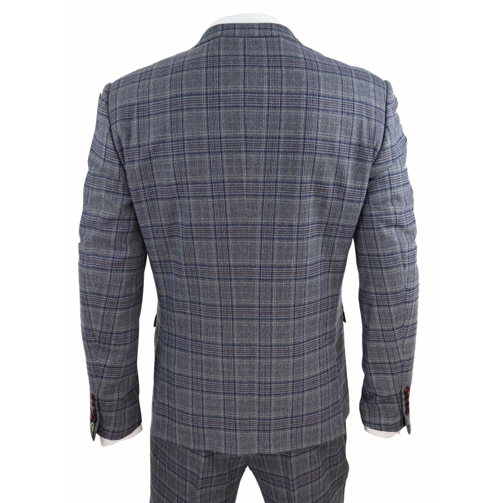 Mens Blue Grey Checkered 3 Piece Suit: Buy Online - Happy Gentleman