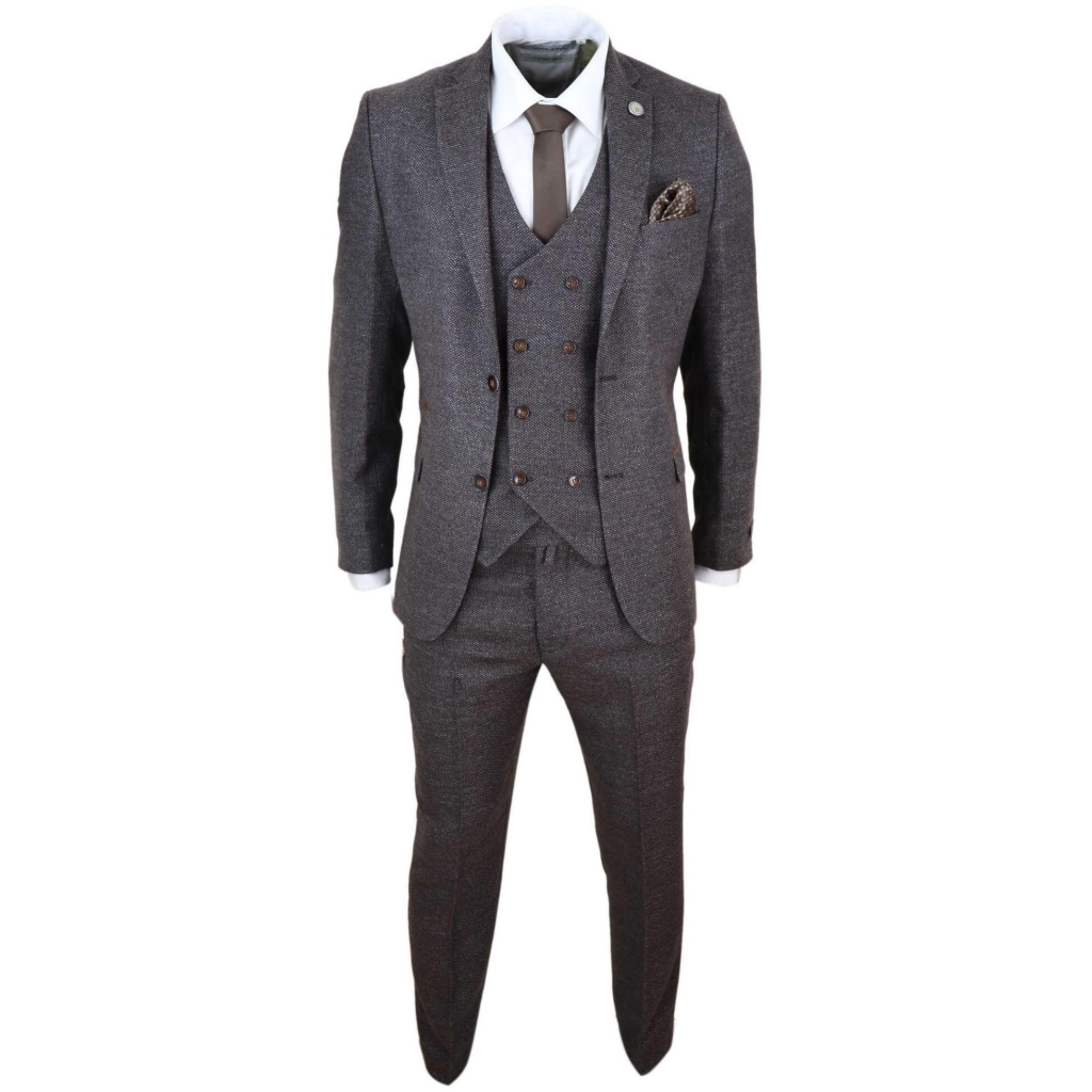 Mens Brown 3 Piece Suit with Double Breasted Waistcoat: Buy Online ...