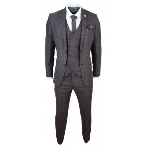 Mens Brown 3 Piece Suit with Double Breasted Waistcoat: Buy Online ...