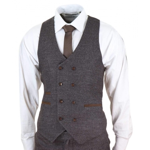 Mens Brown 3 Piece Suit with Double Breasted Waistcoat: Buy Online ...