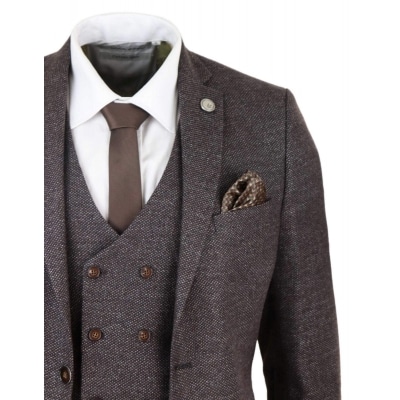 Mens Brown 3 Piece Suit with Double Breasted Waistcoat: Buy Online ...