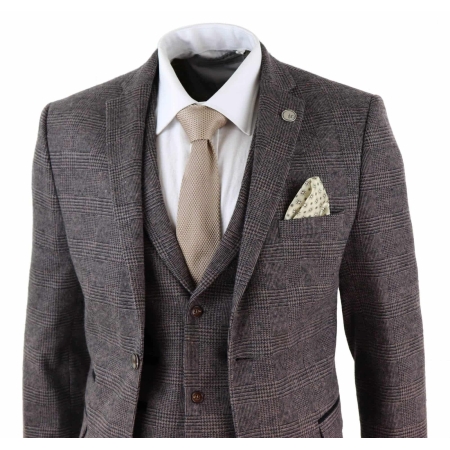 Mens Brown Check 3 Peice Tweed Suit - STZ17: Buy Online - Happy Gentleman