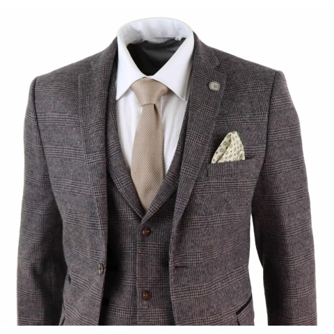 Mens Brown Check 3 Peice Tweed Suit - STZ17: Buy Online - Happy Gentleman