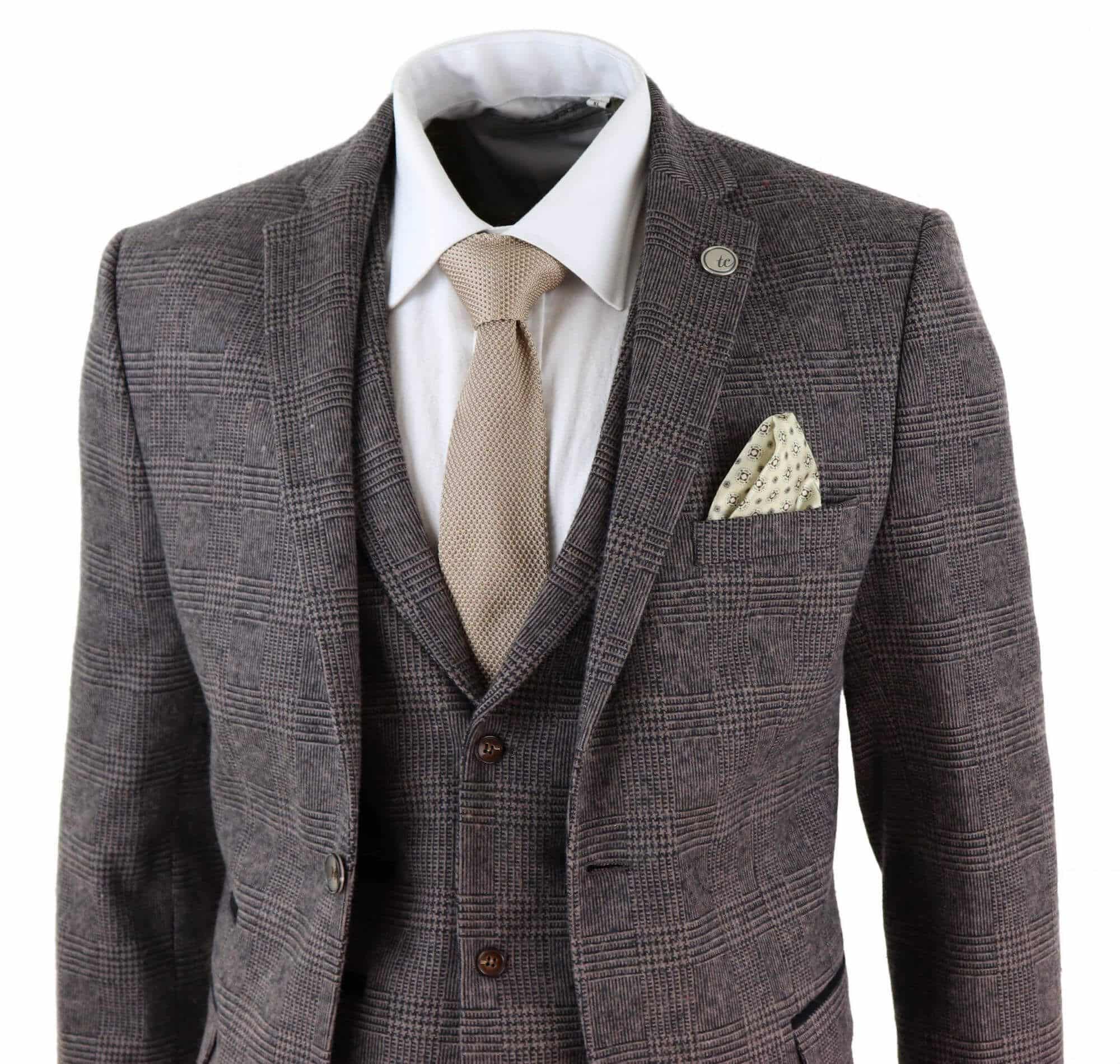 Mens Brown Check 3 Peice Tweed Suit - STZ17: Buy Online - Happy Gentleman
