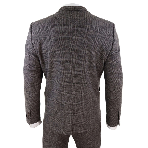 Mens Brown Check 3 Peice Tweed Suit - STZ17