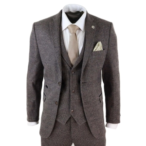 Mens Brown Check 3 Peice Tweed Suit – STZ17