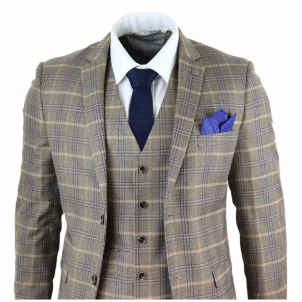 Mens Brown with Blue Check 3 Piece Suit - Paul Andrew Kenneth