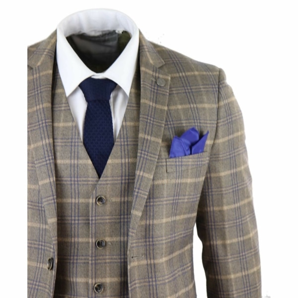 Mens Brown with Blue Check 3 Piece Suit - Paul Andrew Kenneth