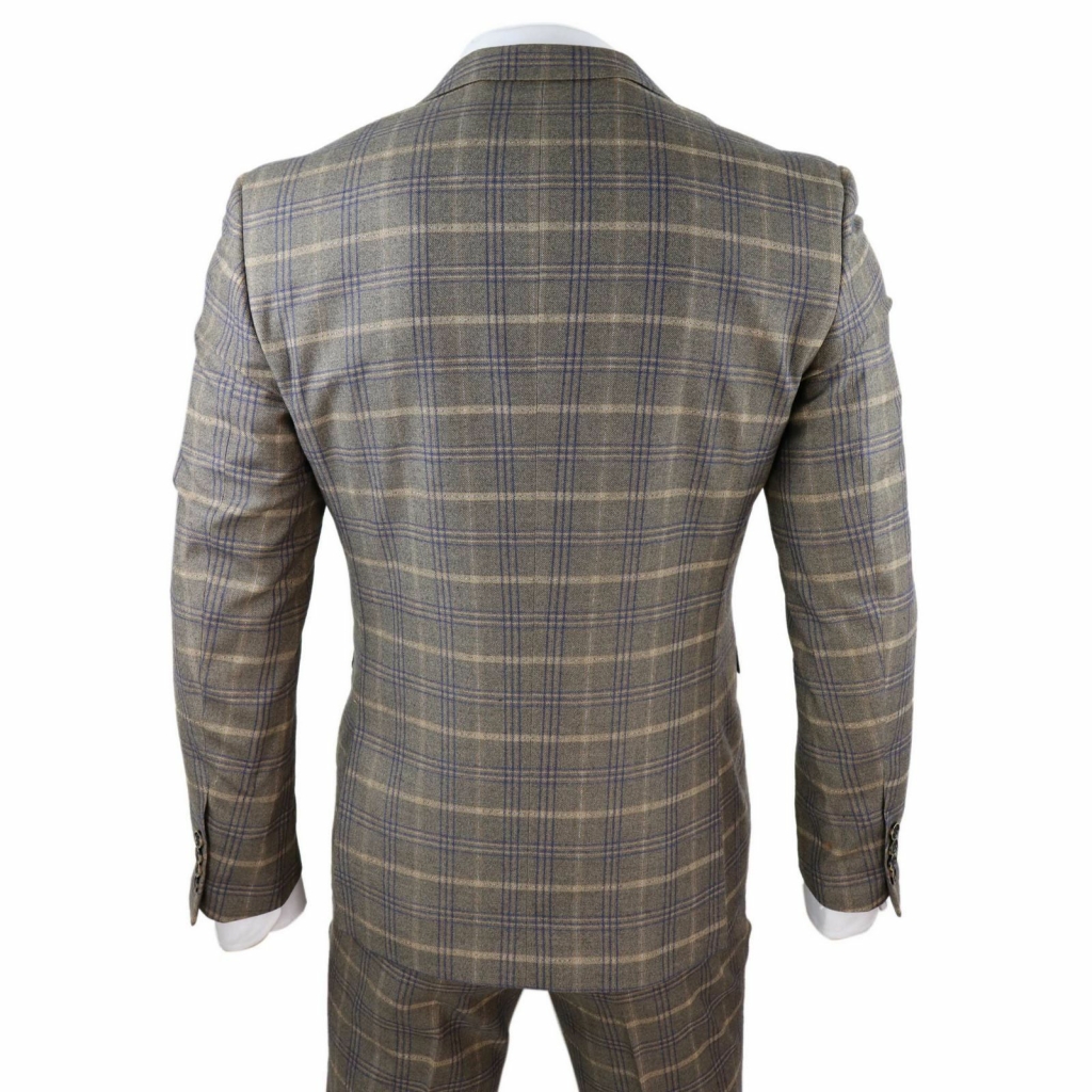 Mens Brown with Blue Check 3 Piece Suit - Paul Andrew Kenneth: Buy ...