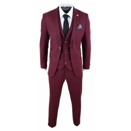 Mens Burgundy Wine Tweed 3 Piece Suit - STZ17: Buy Online - Happy Gentleman
