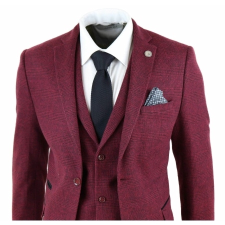 Mens Burgundy Wine Tweed 3 Piece Suit - STZ17: Buy Online - Happy Gentleman