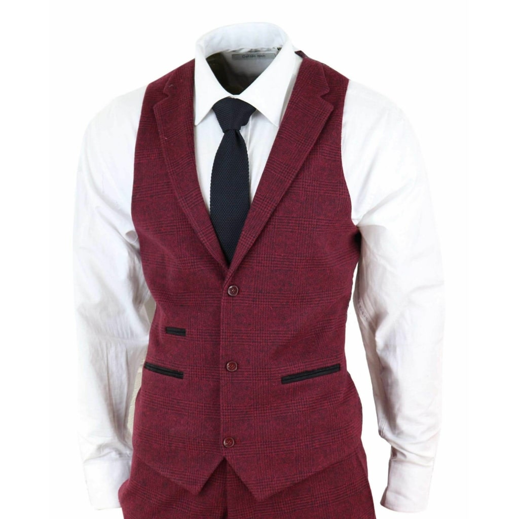 Mens Burgundy Wine Tweed 3 Piece Suit - STZ17: Buy Online - Happy Gentleman