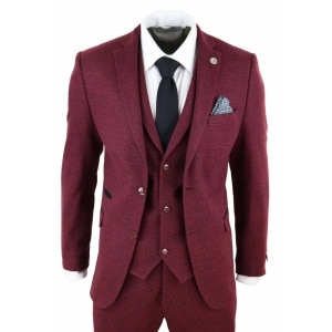 Mens Burgundy Wine Tweed 3 Piece Suit – STZ17