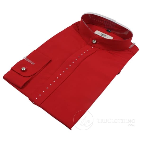 Mens Chinese Grandad Collar Formal Casual Shirt White Black Blue Red Diamonte