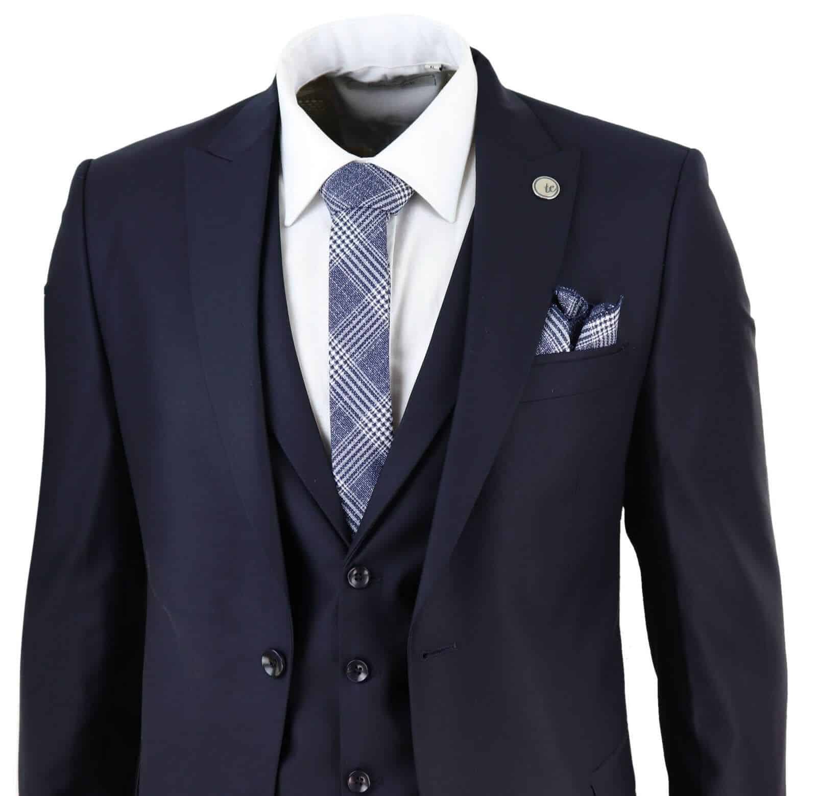 Mens Classic Navy-Blue 3 Piece Suit: Buy Online - Happy Gentleman