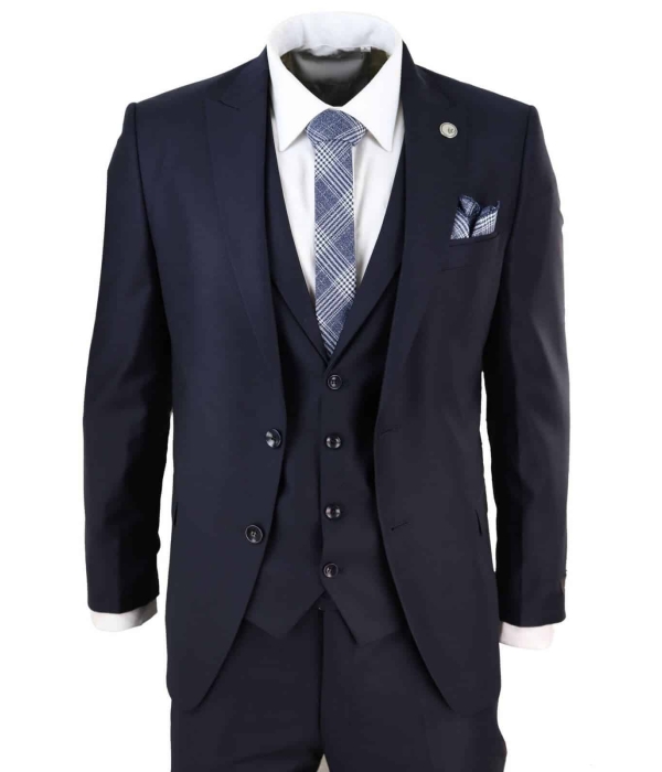 Mens Classic Navy-Blue 3 Piece Suit