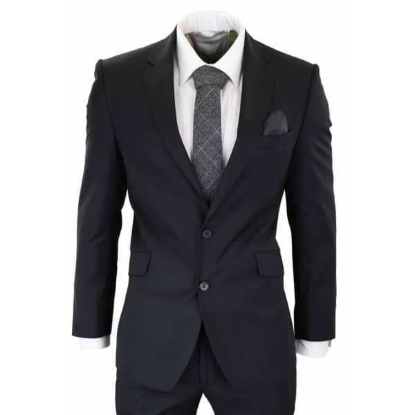 Mens Classic Plain Black Formal 2-Piece Suit