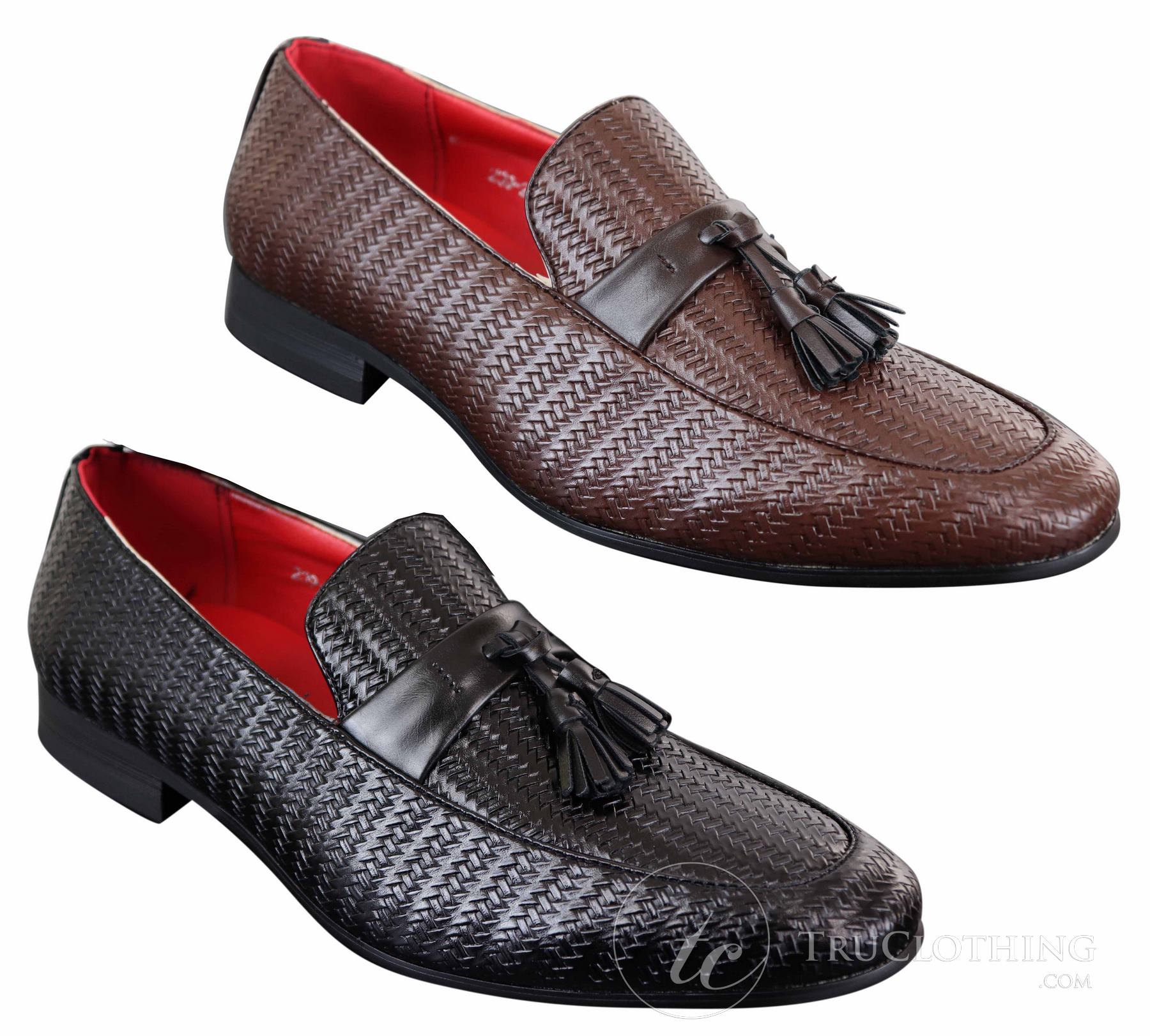 Elong Mens Snake Crocodile Leather PU Loafers Driving Shoes Slip On Tassel Comfort Vintage red