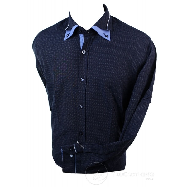 Mens Cotton Double Button Collar Shirt Italian Slim Fit Polka Paisley Stripe