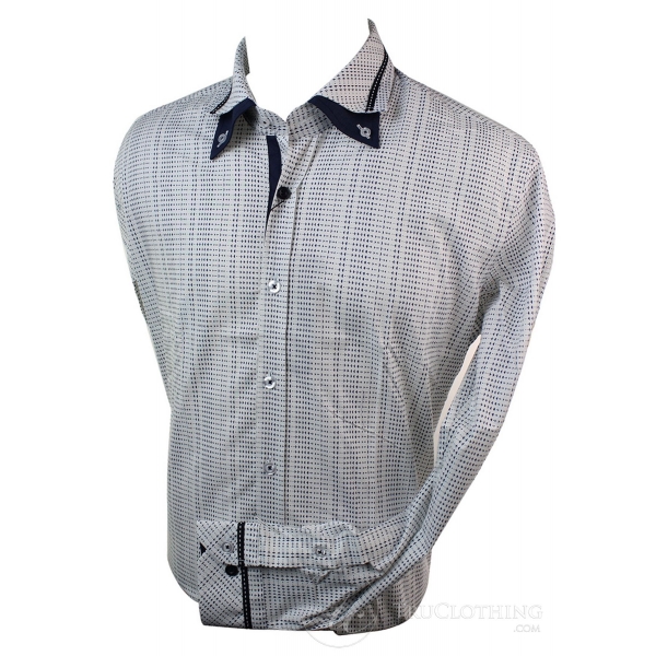 Mens Cotton Double Button Collar Shirt Italian Slim Fit Polka Paisley Stripe