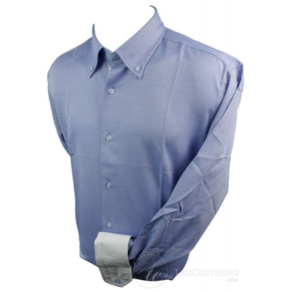 Mens Cotton Rich Button Down Collar Oxford Shirt Pink Blue White Trim Slim Fit