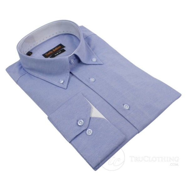 Mens Cotton Rich Button Down Collar Oxford Shirt Pink Blue White Trim Slim Fit