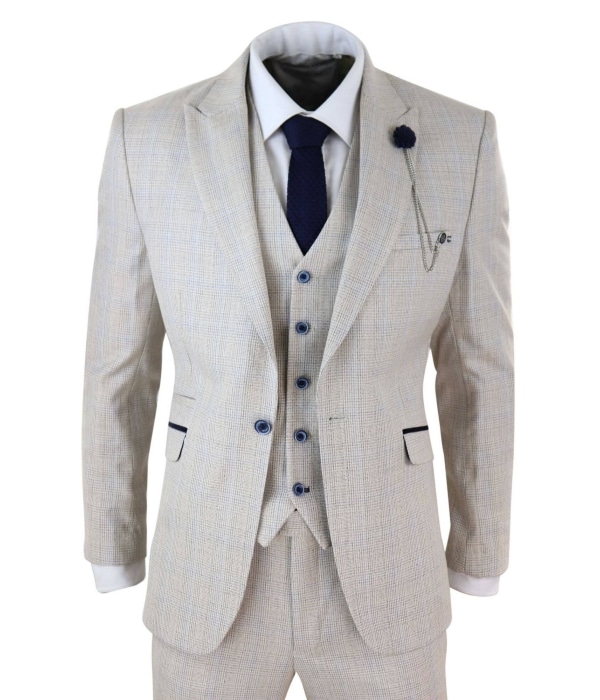 Mens Cream 3 Piece Wedding Suit - Cavani Caridi