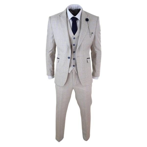 Mens Cream 3 Piece Wedding Suit - Cavani Caridi