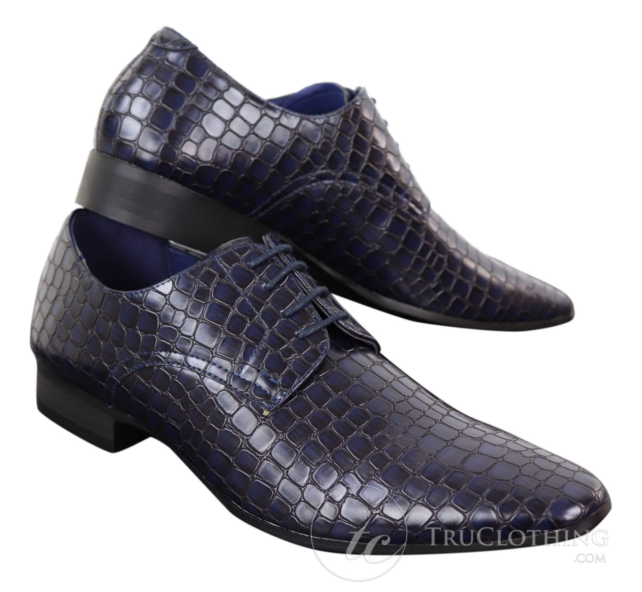 Mens Designer Leather Look Crocodile Skin Slip On Shoes Colour Blue Size 9 