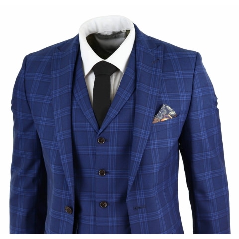 Mens Dark Blue Check Suit: Buy Online - Happy Gentleman