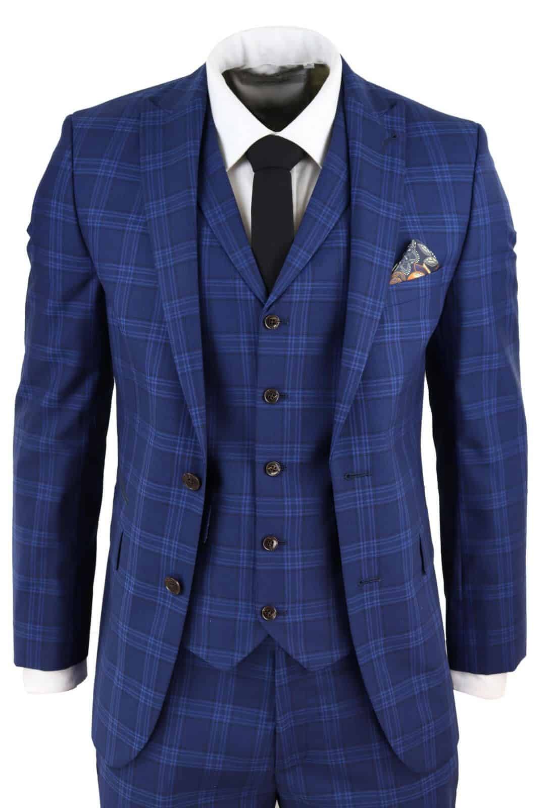 Mens Dark Blue Check Suit 6 