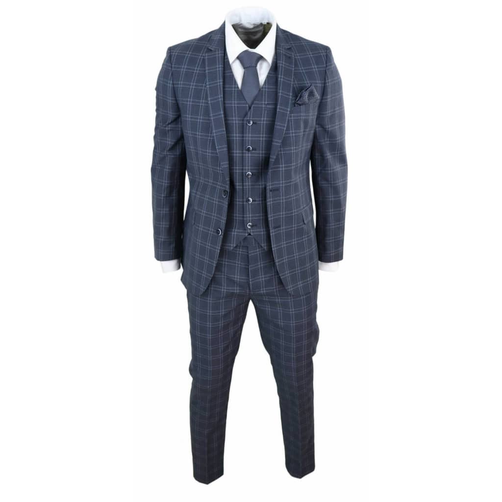 Mens Dark Grey 3 Piece Check Suit: Buy Online - Happy Gentleman